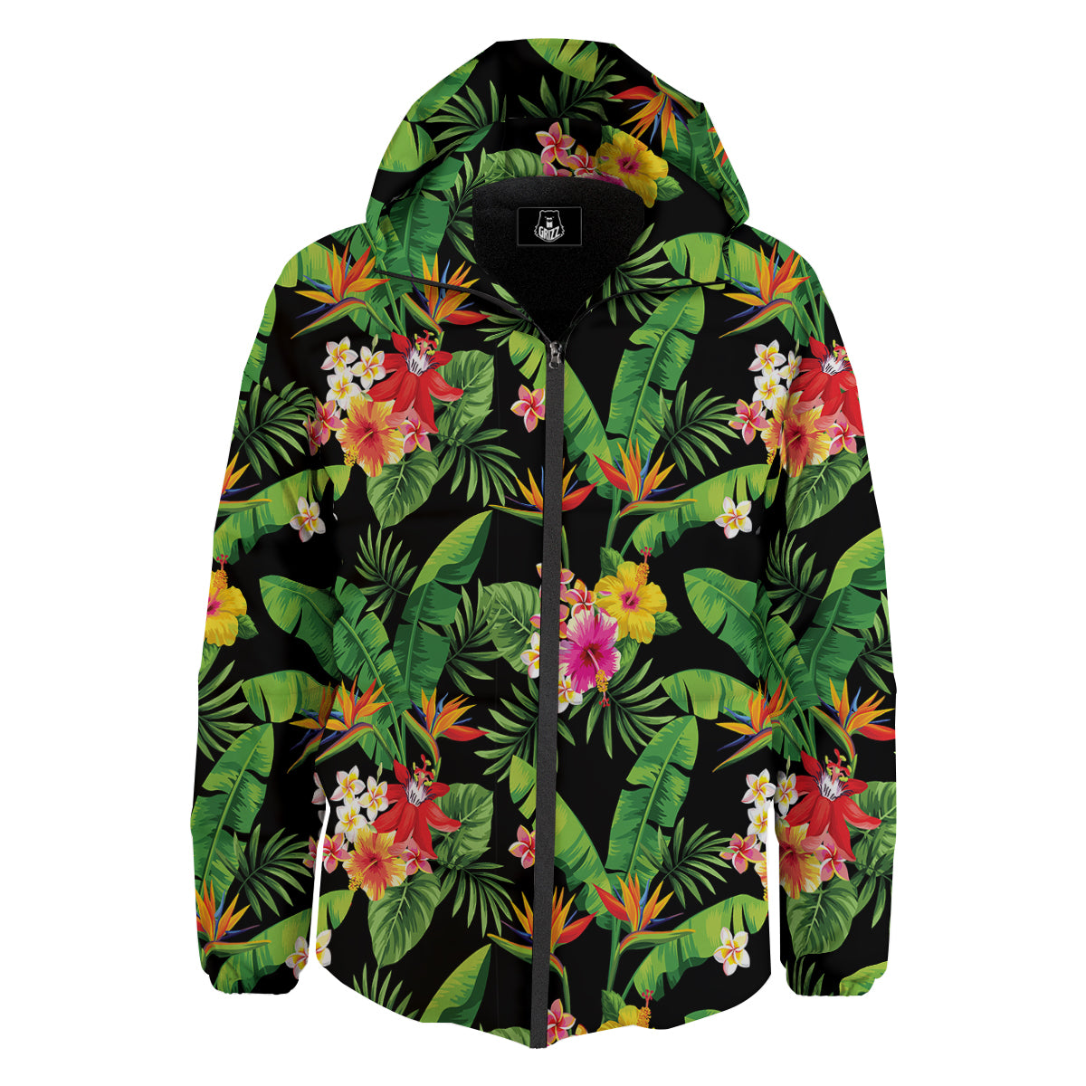 Hawaiian Flower And Tropical Leaf Print Pattern Down Jacket-grizzshop