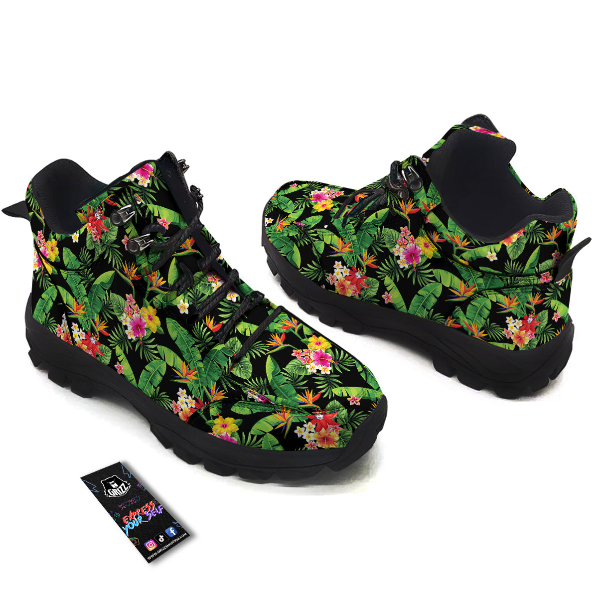 Hawaiian Flower And Tropical Leaf Print Pattern Hiking Shoes-grizzshop