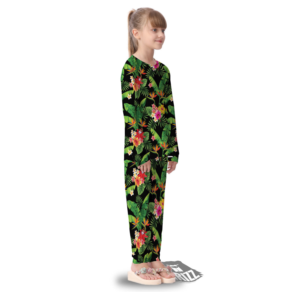 Hawaiian Flower And Tropical Leaf Print Pattern Kid's Pajamas-grizzshop