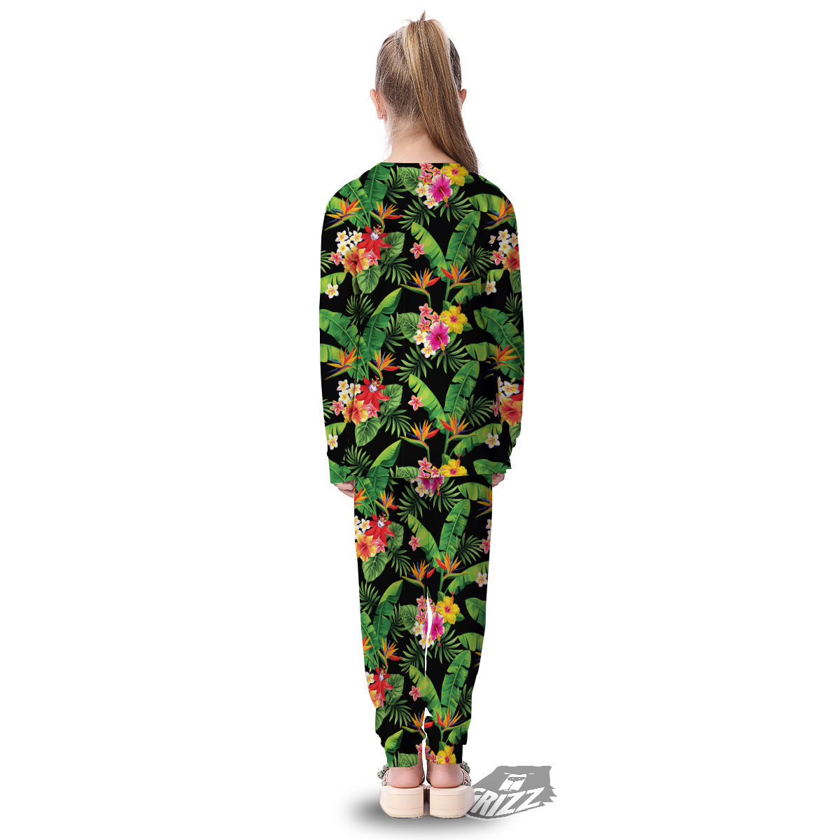 Hawaiian Flower And Tropical Leaf Print Pattern Kid's Pajamas-grizzshop