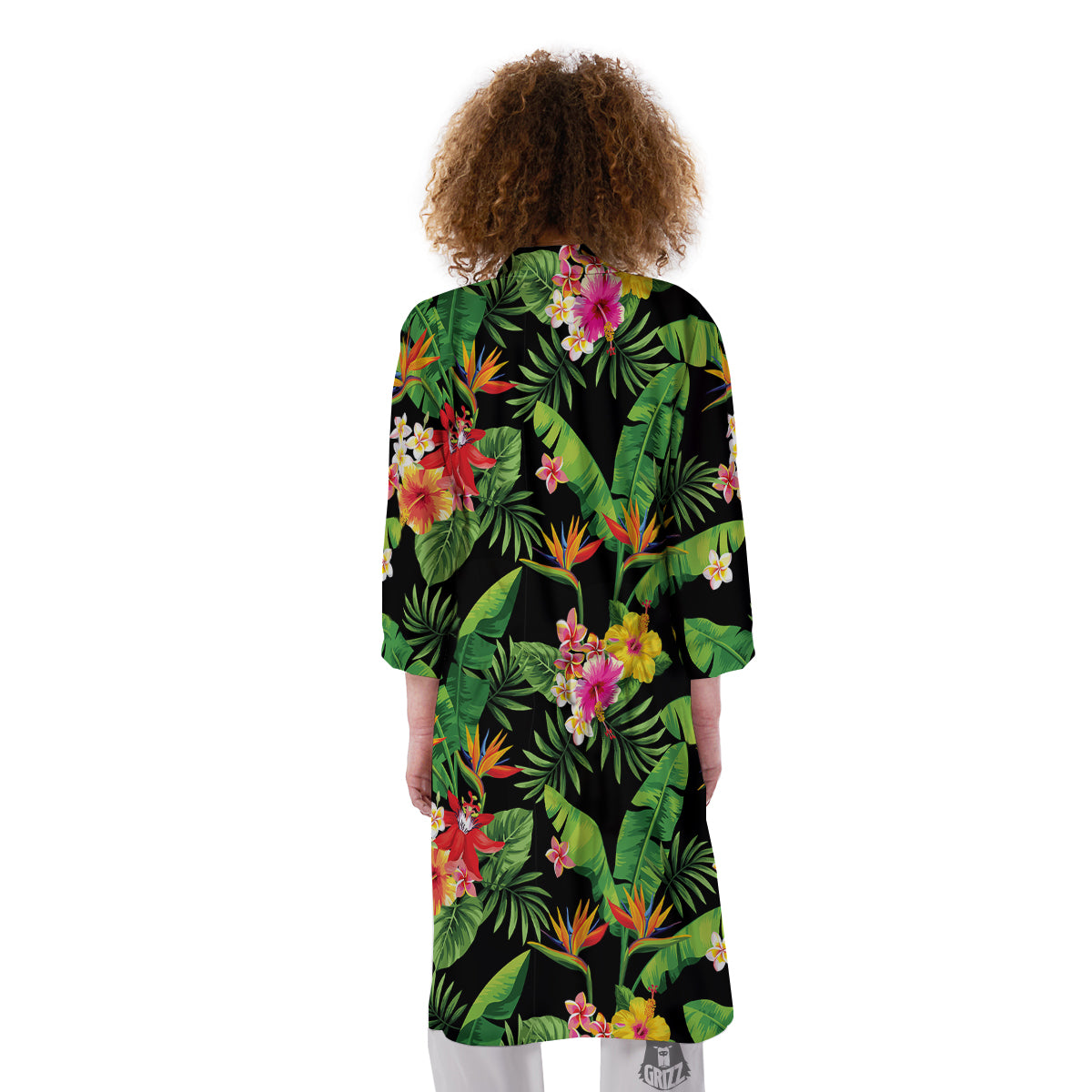 Hawaiian Flower And Tropical Leaf Print Pattern Kimono-grizzshop