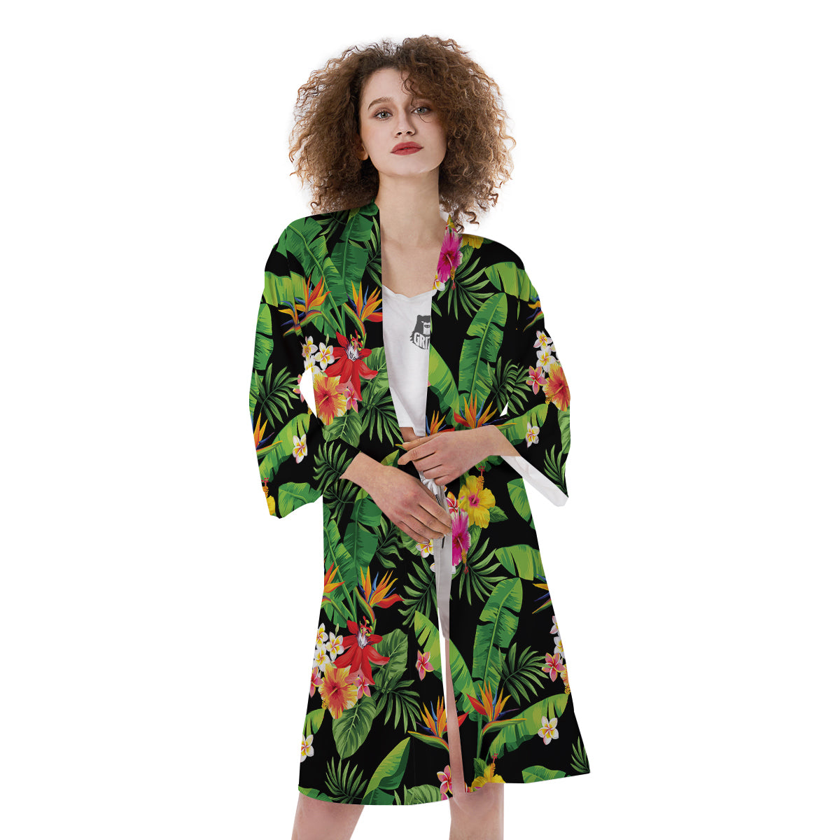 Hawaiian Flower And Tropical Leaf Print Pattern Kimono-grizzshop