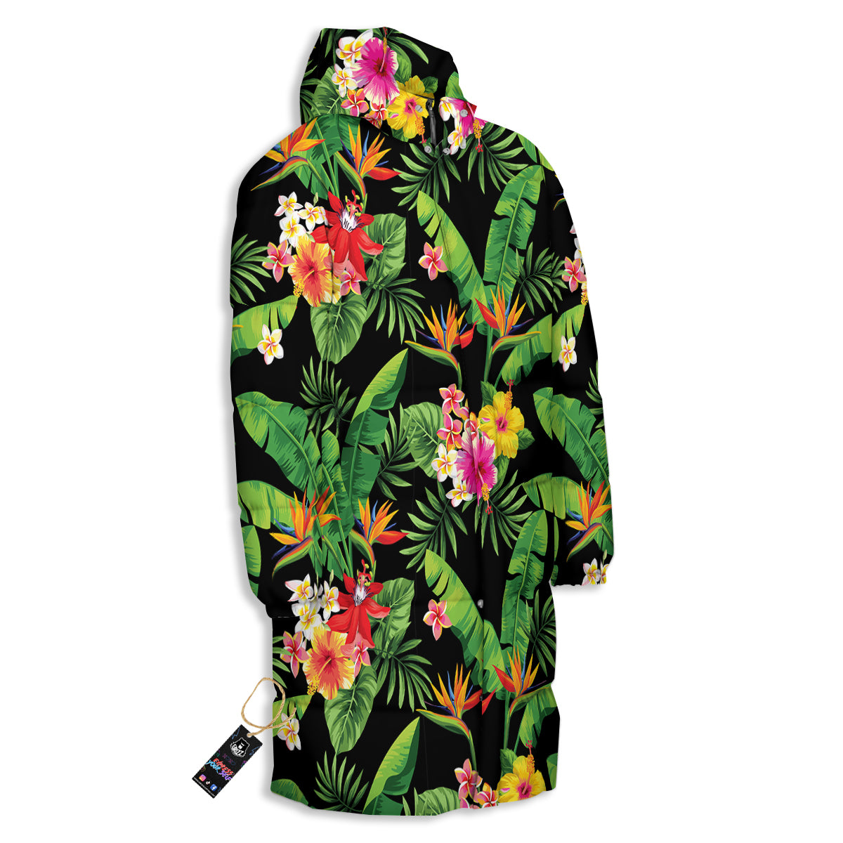 Hawaiian Flower And Tropical Leaf Print Pattern Long Down Jacket-grizzshop
