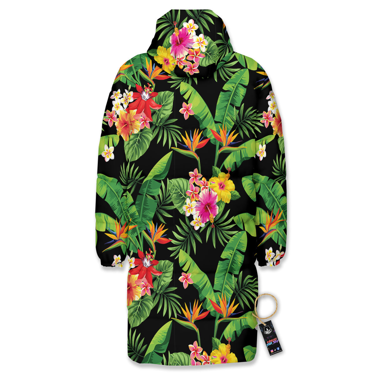 Hawaiian Flower And Tropical Leaf Print Pattern Long Down Jacket-grizzshop