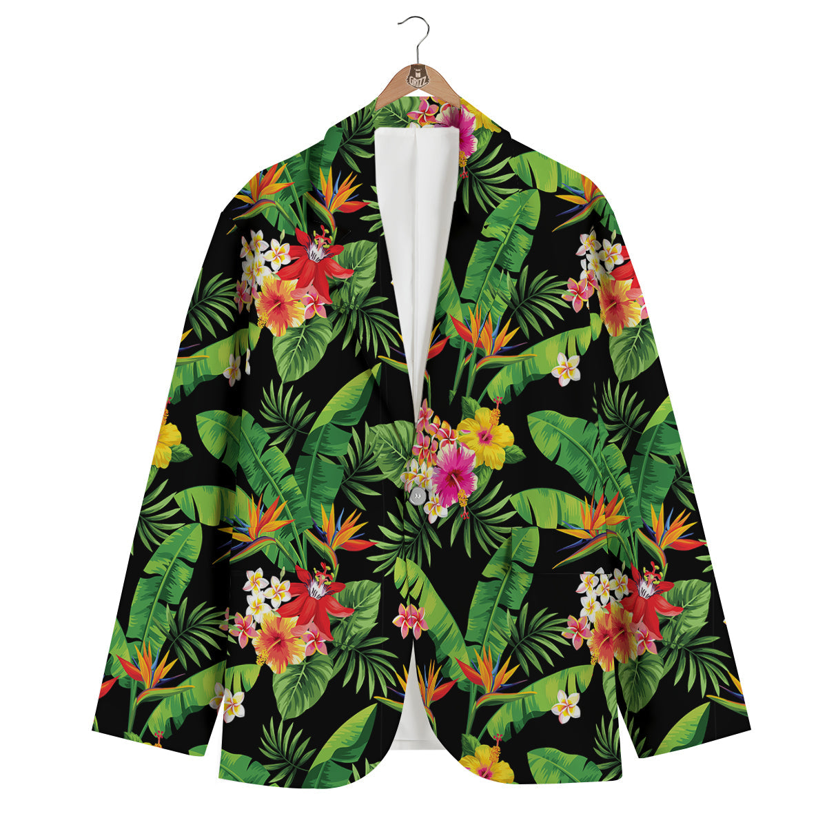 Hawaiian Flower And Tropical Leaf Print Pattern Men's Blazer-grizzshop