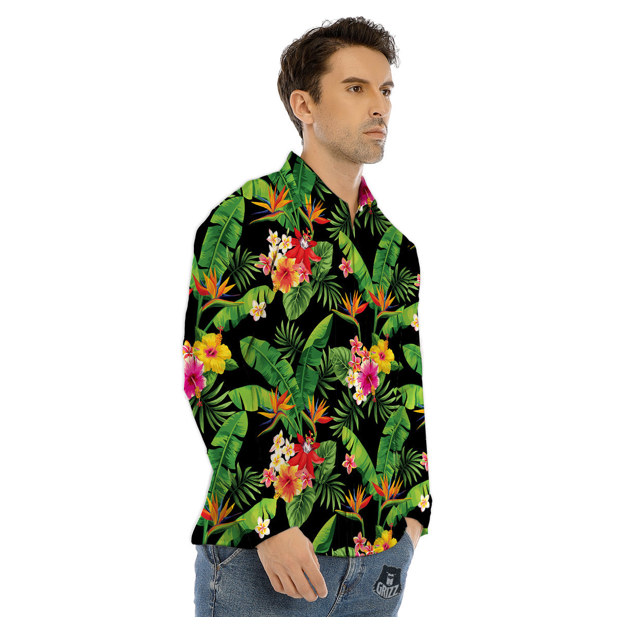 Hawaiian Flower And Tropical Leaf Print Pattern Men's Dress Shirts-grizzshop