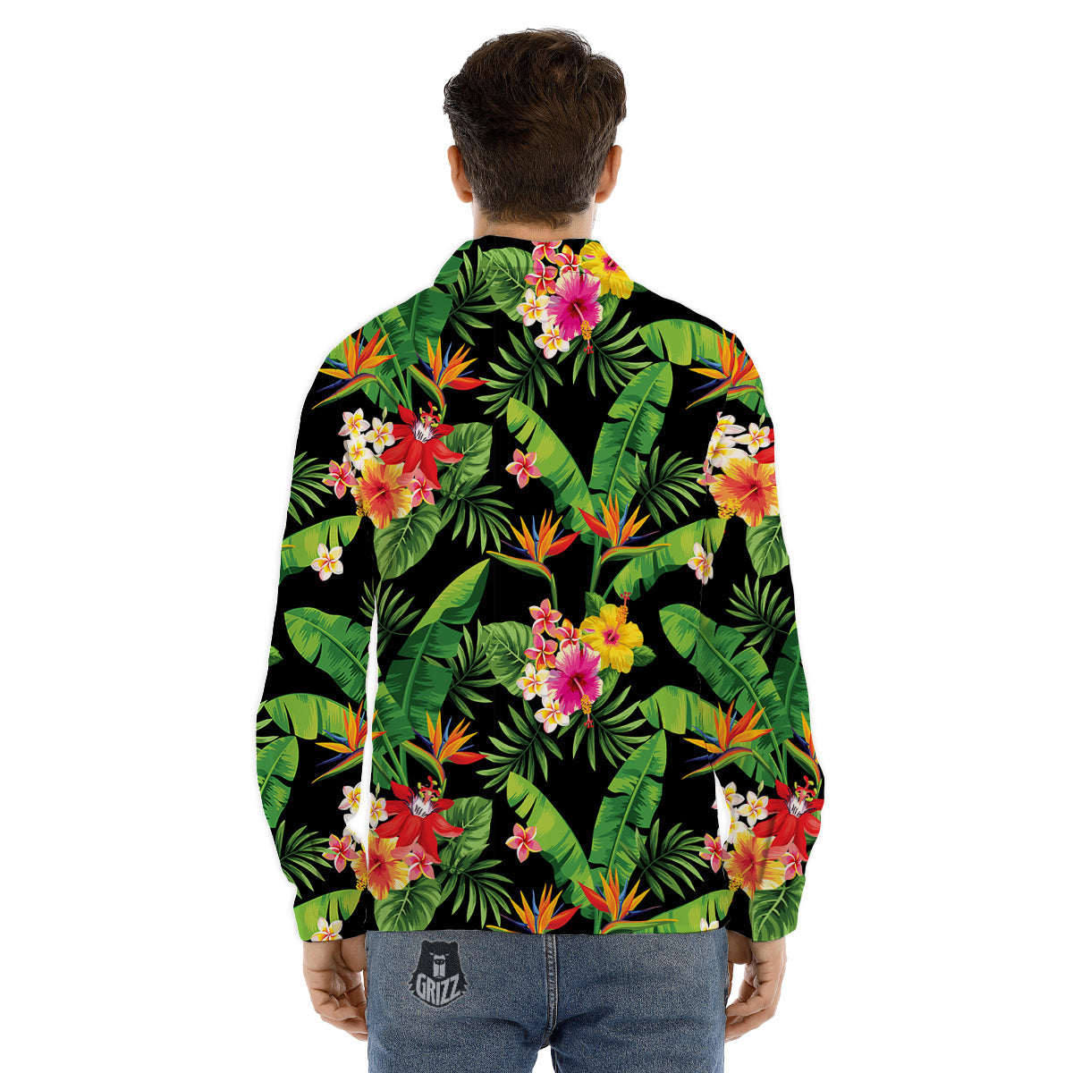 Hawaiian Flower And Tropical Leaf Print Pattern Men's Dress Shirts-grizzshop