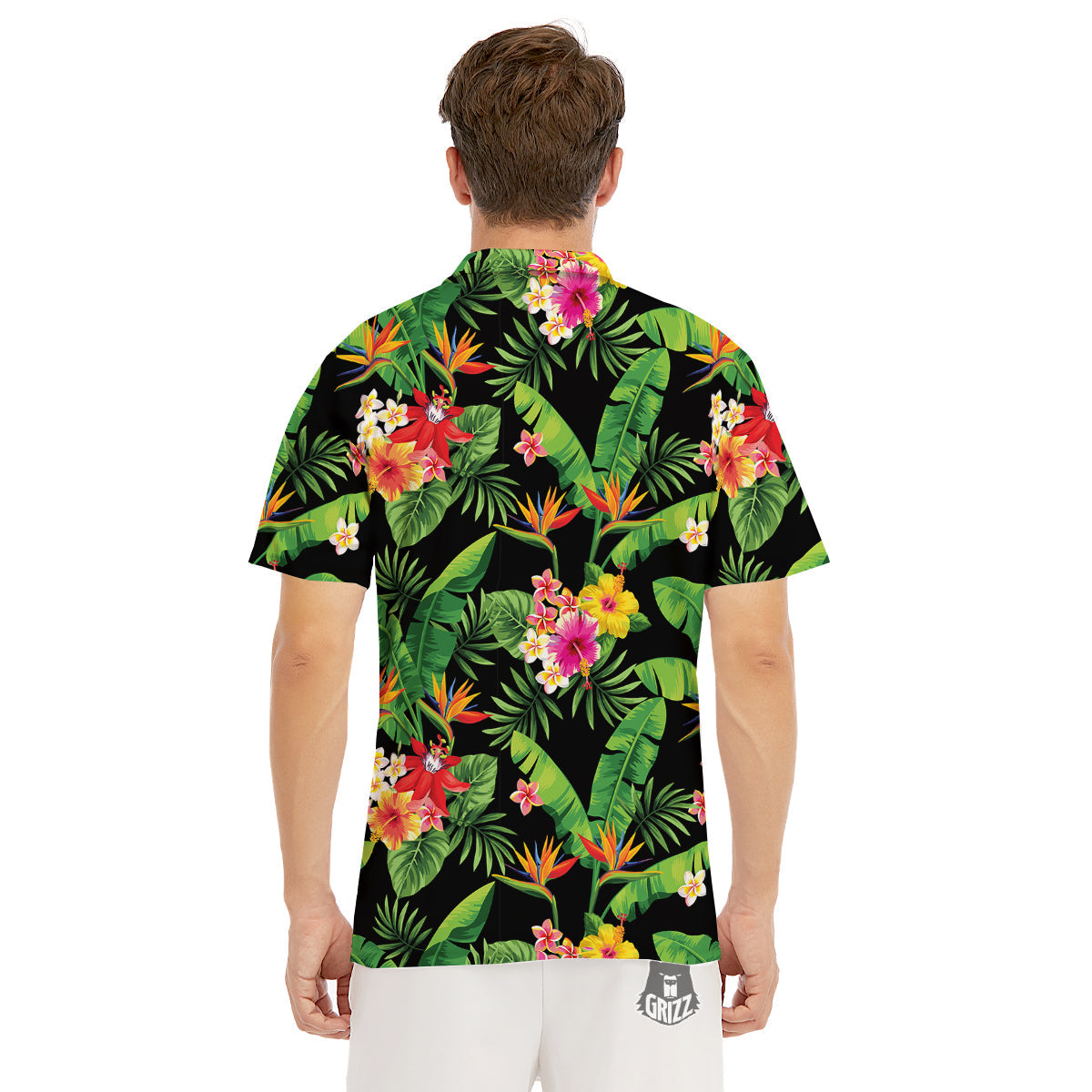 Hawaiian Flower And Tropical Leaf Print Pattern Men's Golf Shirts-grizzshop