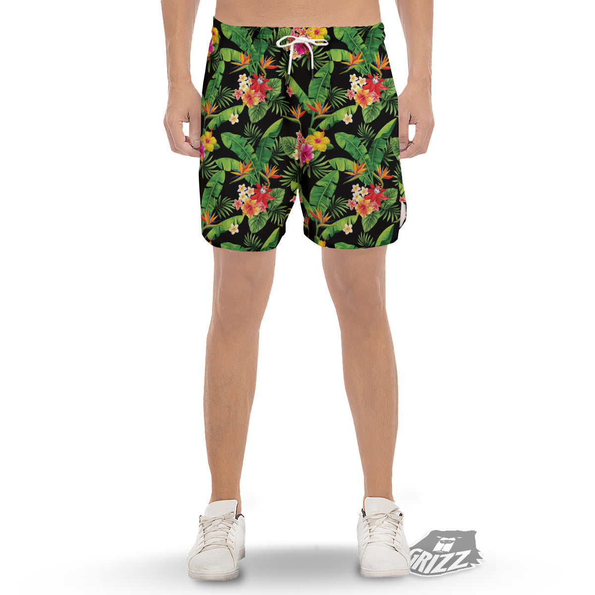 Hawaiian Flower And Tropical Leaf Print Pattern Men's Gym Shorts-grizzshop