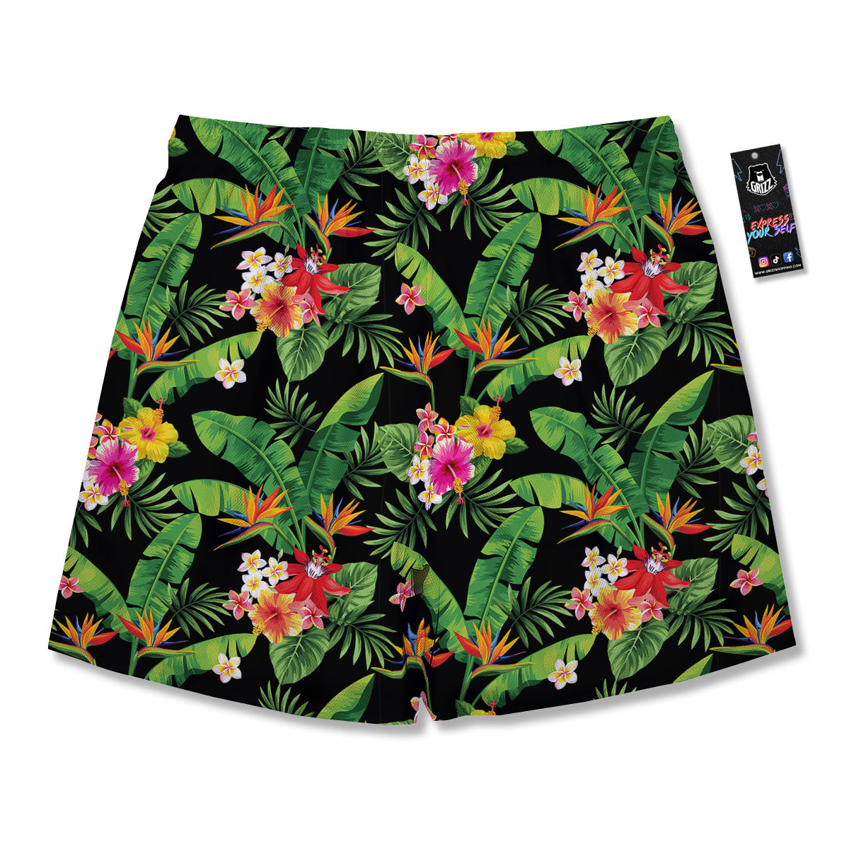 Hawaiian Flower And Tropical Leaf Print Pattern Men's Running Shorts-grizzshop
