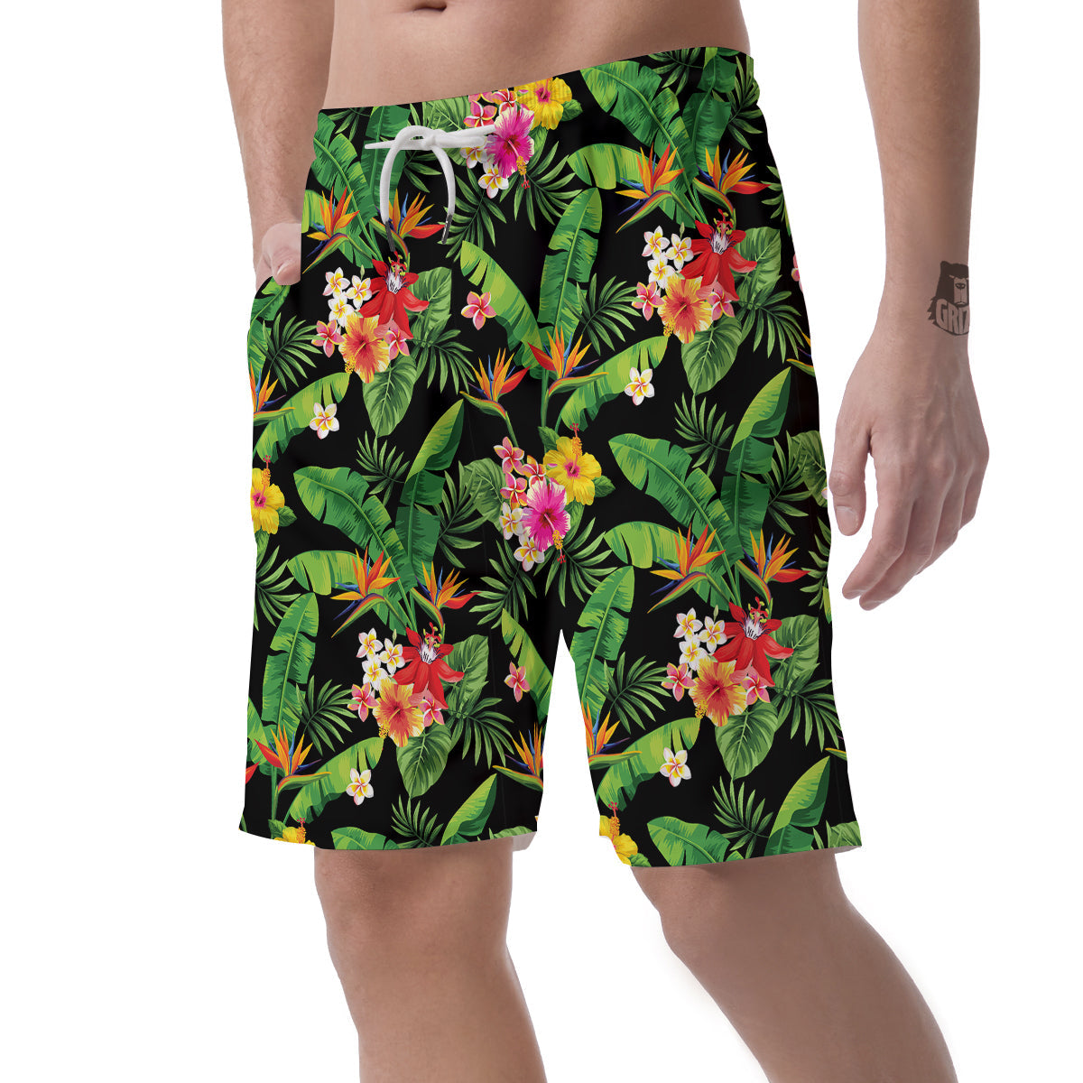 Hawaiian Flower And Tropical Leaf Print Pattern Men's Shorts-grizzshop
