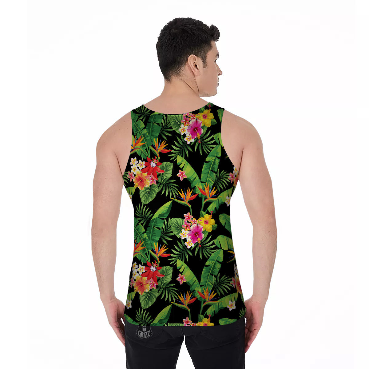 Hawaiian Flower And Tropical Leaf Print Pattern Men's Tank Top-grizzshop