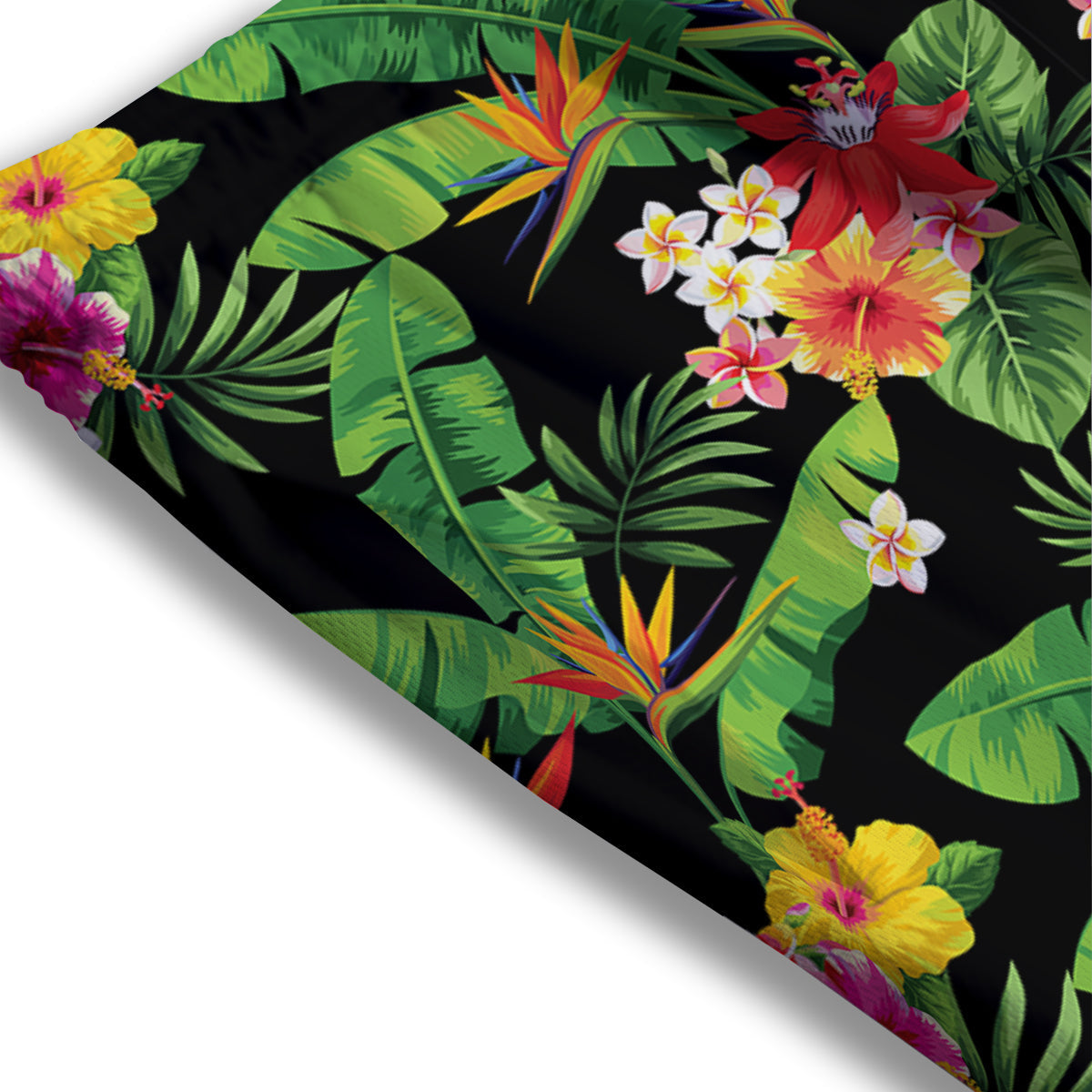 Hawaiian Flower And Tropical Leaf Print Pattern Mesh Shorts