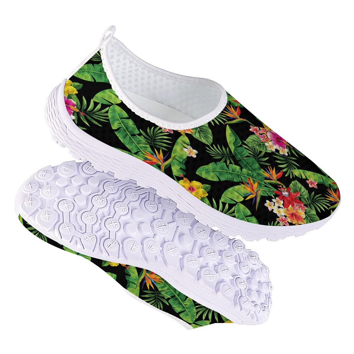 Hawaiian Flower And Tropical Leaf Print Pattern Nurse Shoes-grizzshop
