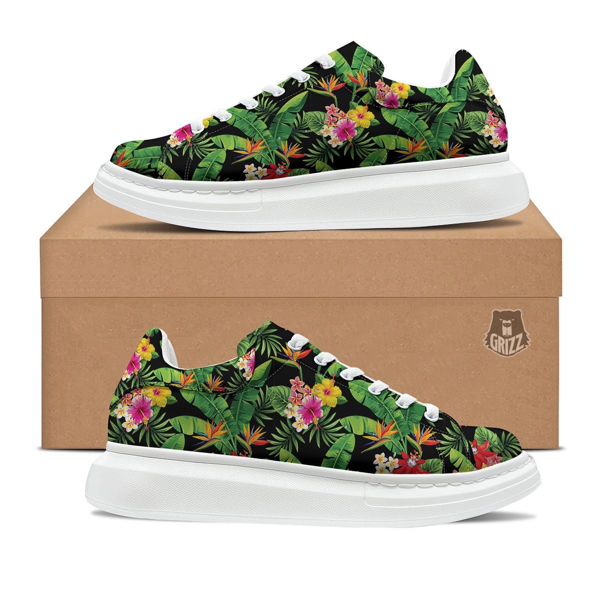 Hawaiian Flower And Tropical Leaf Print Pattern Platform Shoes-grizzshop