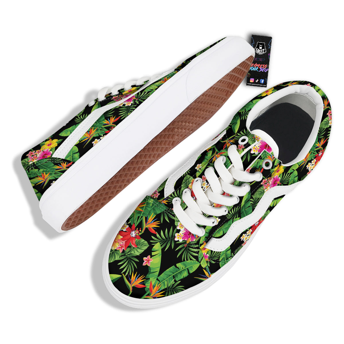 Hawaiian Flower And Tropical Leaf Print Pattern Skate Shoes-grizzshop