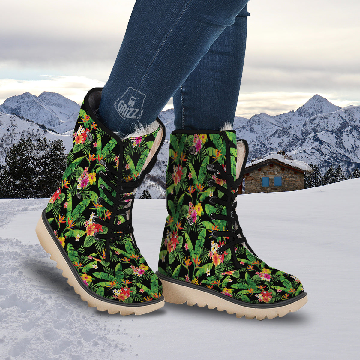 Hawaiian Flower And Tropical Leaf Print Pattern Snow Boots-grizzshop