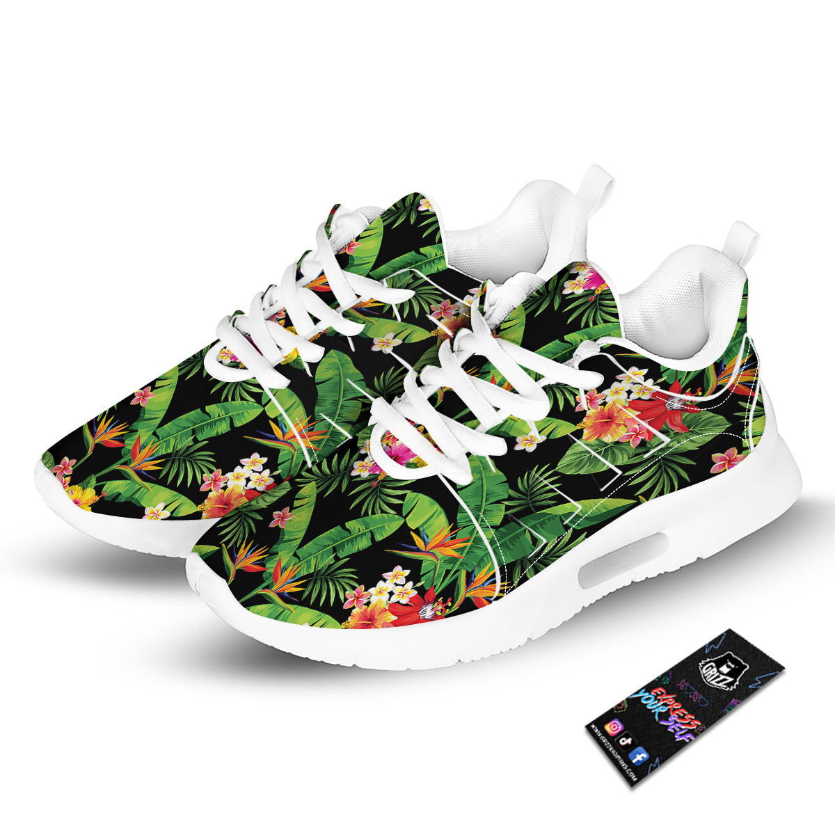 Hawaiian Flower And Tropical Leaf Print Pattern Tennis Shoes-grizzshop