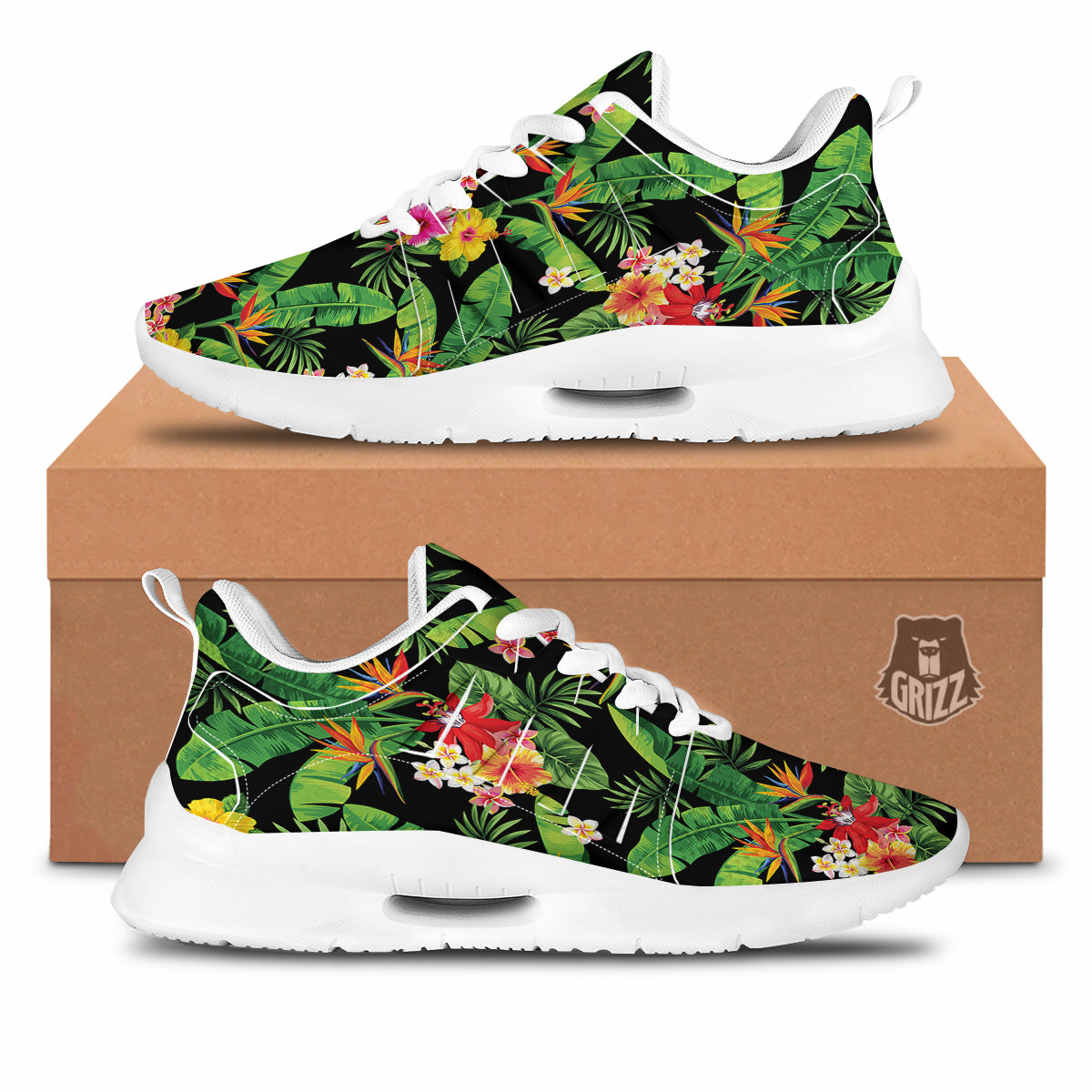 Hawaiian Flower And Tropical Leaf Print Pattern Tennis Shoes-grizzshop