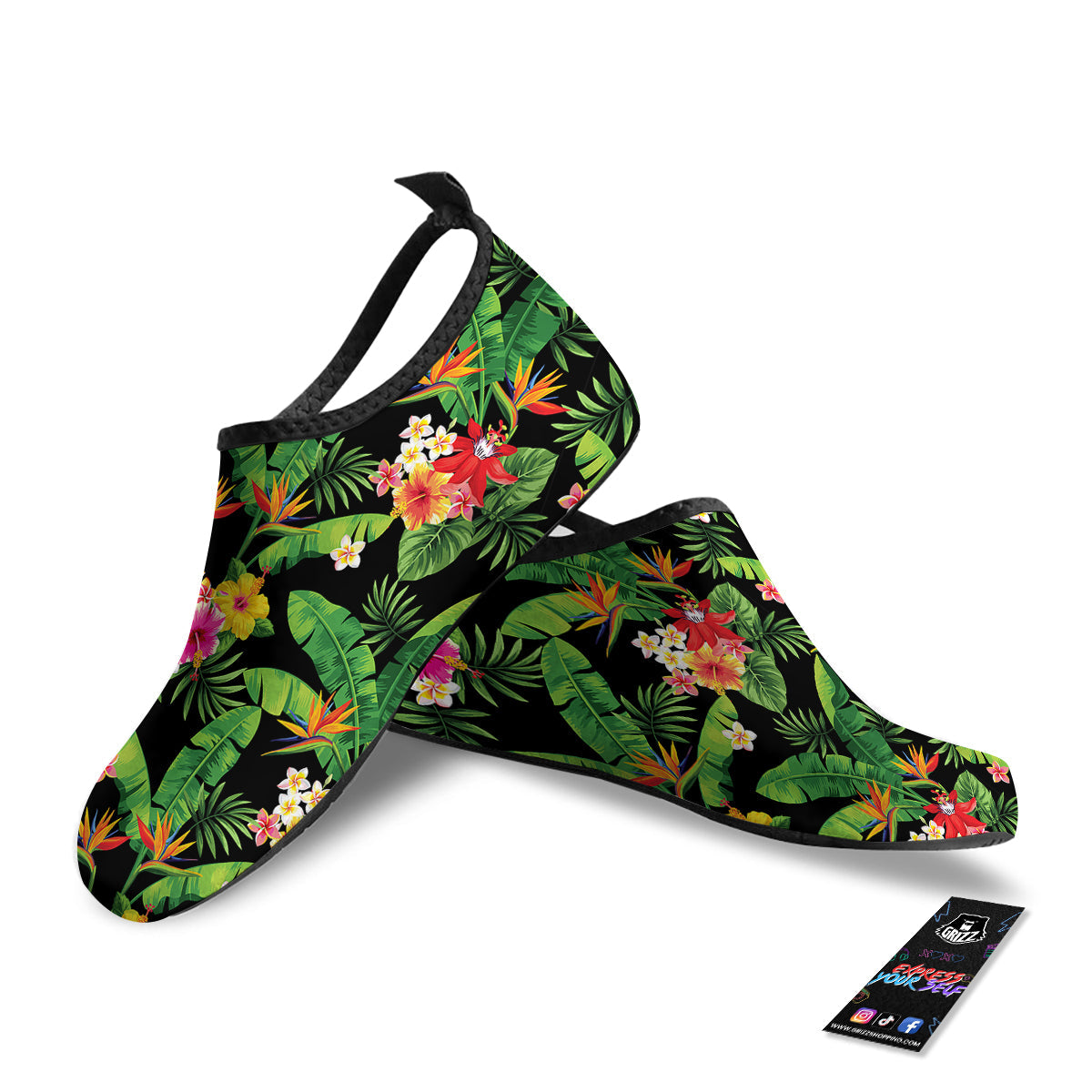 Hawaiian Flower And Tropical Leaf Print Pattern Water Shoes-grizzshop