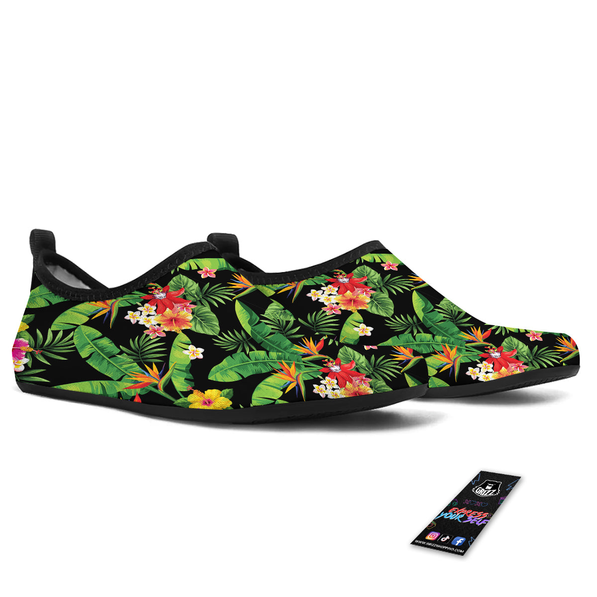 Hawaiian Flower And Tropical Leaf Print Pattern Water Shoes-grizzshop