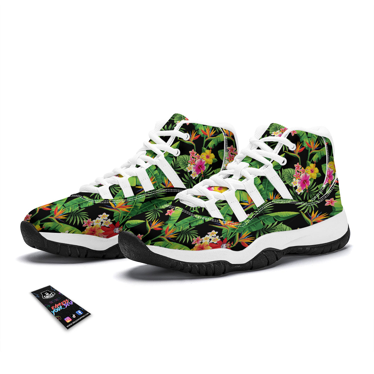 Hawaiian Flower And Tropical Leaf Print Pattern White Bball Shoes-grizzshop