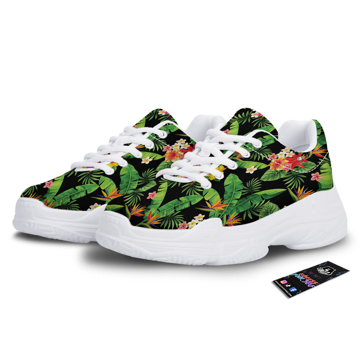 Hawaiian Flower And Tropical Leaf Print Pattern White Chunky Shoes-grizzshop