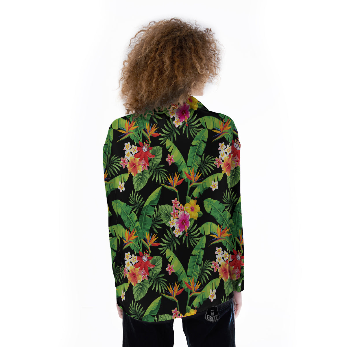 Hawaiian Flower And Tropical Leaf Print Pattern Women's Long Sleeve Shirts-grizzshop