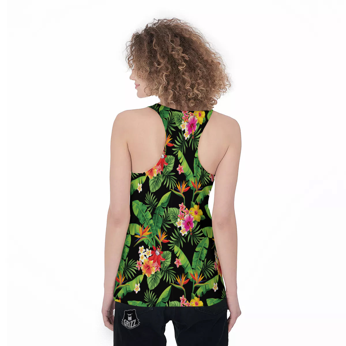 Hawaiian Flower And Tropical Leaf Print Pattern Women's Racerback Tank Top-grizzshop