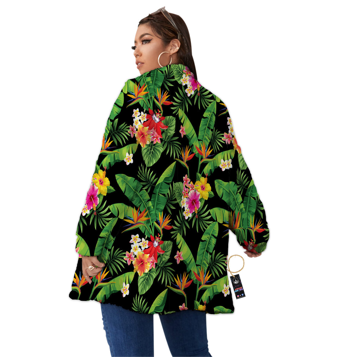 Hawaiian Flower And Tropical Leaf Print Pattern Women's Sherpa Jacket-grizzshop