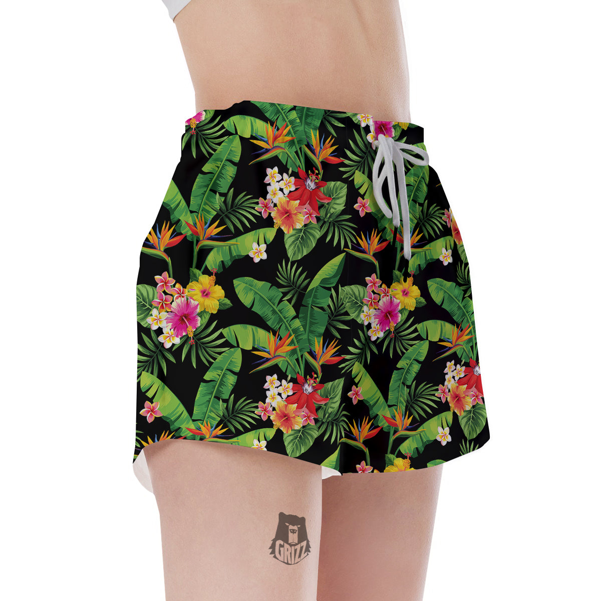 Hawaiian Flower And Tropical Leaf Print Pattern Women's Shorts-grizzshop