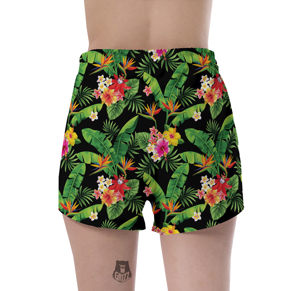 Hawaiian Flower And Tropical Leaf Print Pattern Women's Shorts-grizzshop