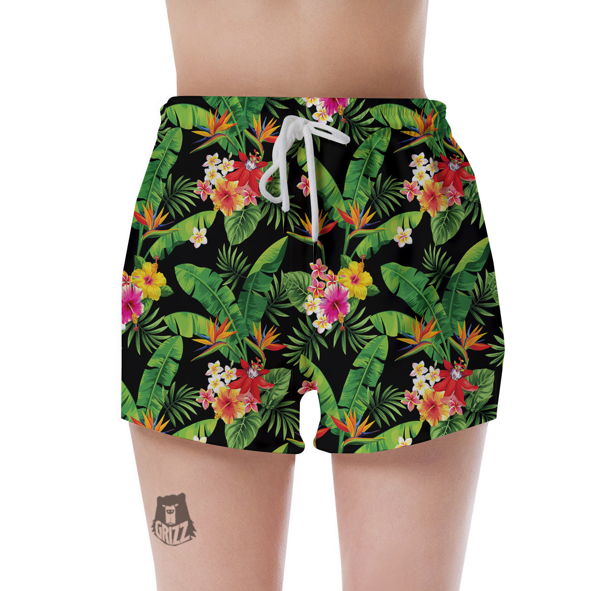 Hawaiian Flower And Tropical Leaf Print Pattern Women's Shorts-grizzshop
