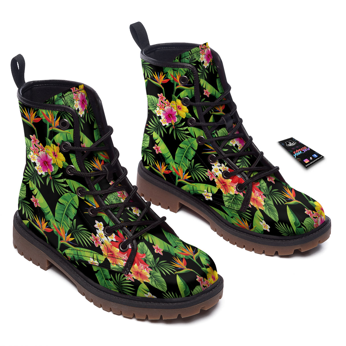 Hawaiian Flower And Tropical Leaf Print Pattern Work Boots-grizzshop