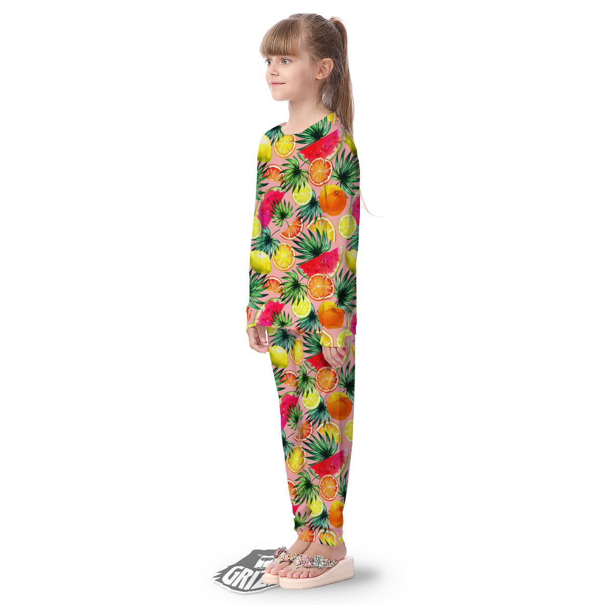 Hawaiian Fruits And Palm Tropical Print Pattern Kid's Pajamas-grizzshop