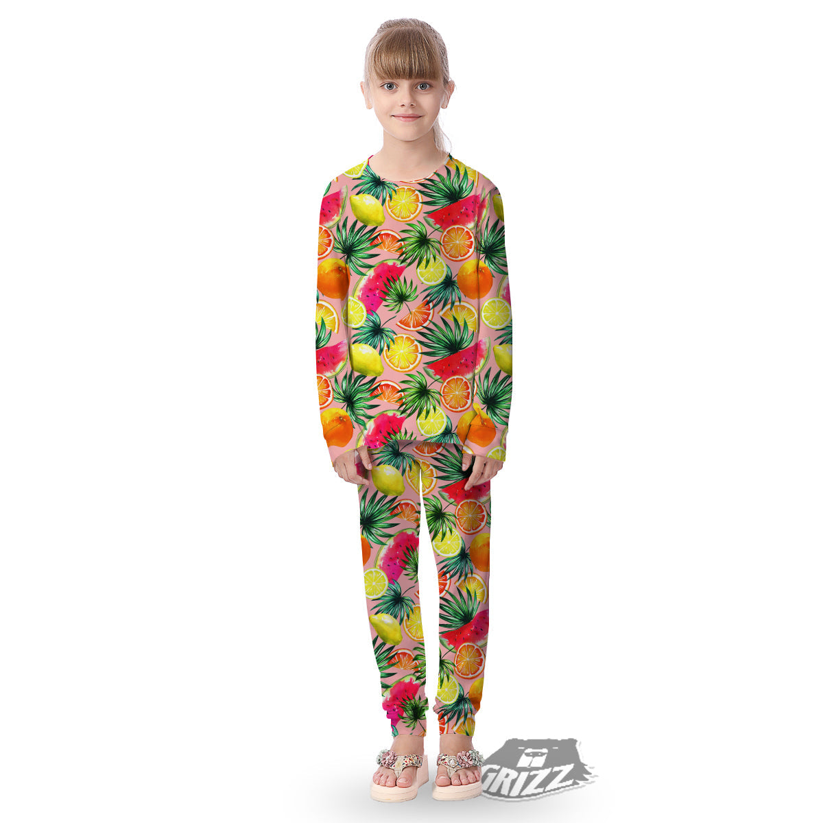 Hawaiian Fruits And Palm Tropical Print Pattern Kid's Pajamas-grizzshop