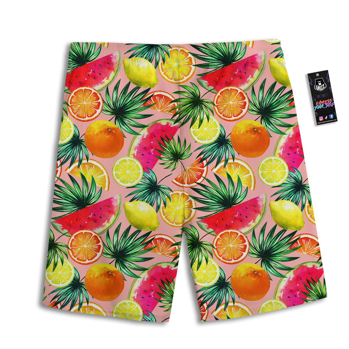 Hawaiian Fruits And Palm Tropical Print Pattern Men's Athletic Shorts-grizzshop