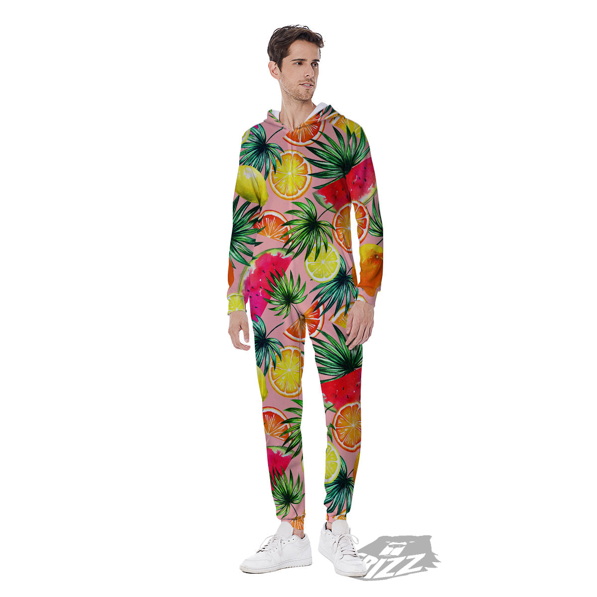 Hawaiian Fruits And Palm Tropical Print Pattern Men's Jumpsuit-grizzshop