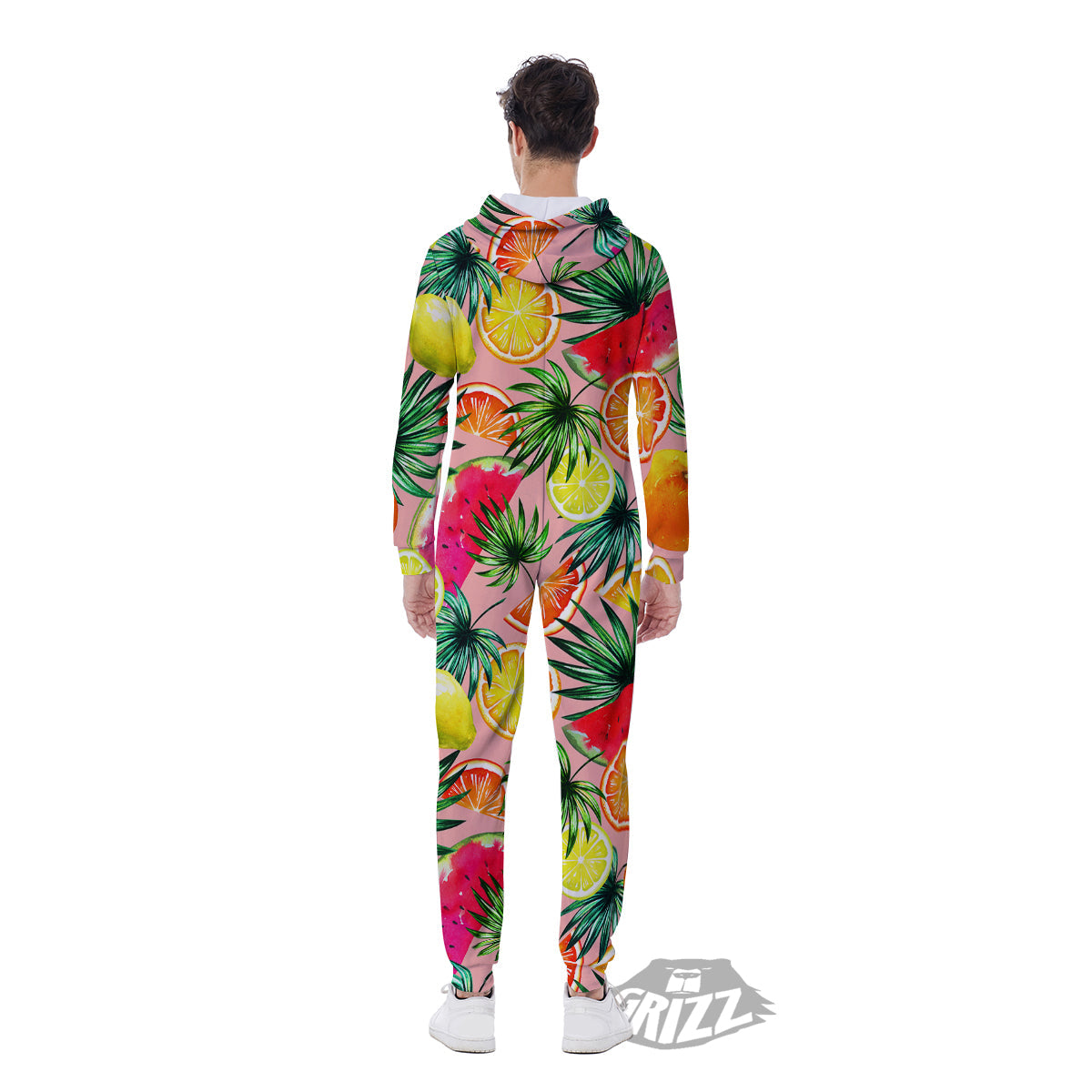 Hawaiian Fruits And Palm Tropical Print Pattern Men's Jumpsuit-grizzshop