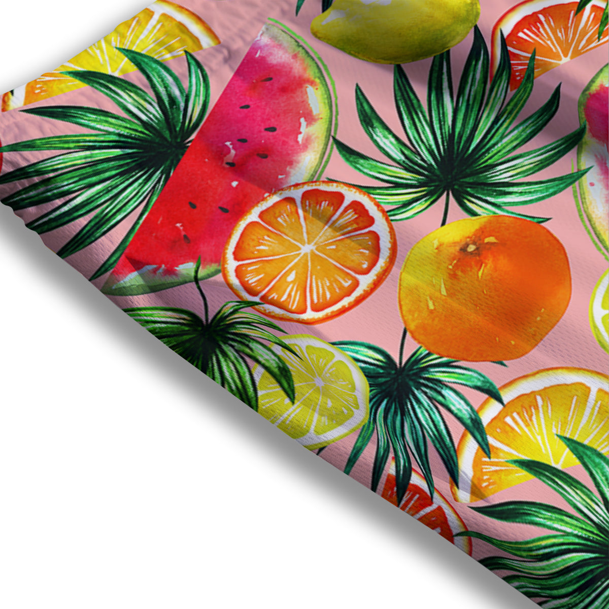 Hawaiian Fruits And Palm Tropical Print Pattern Mesh Shorts