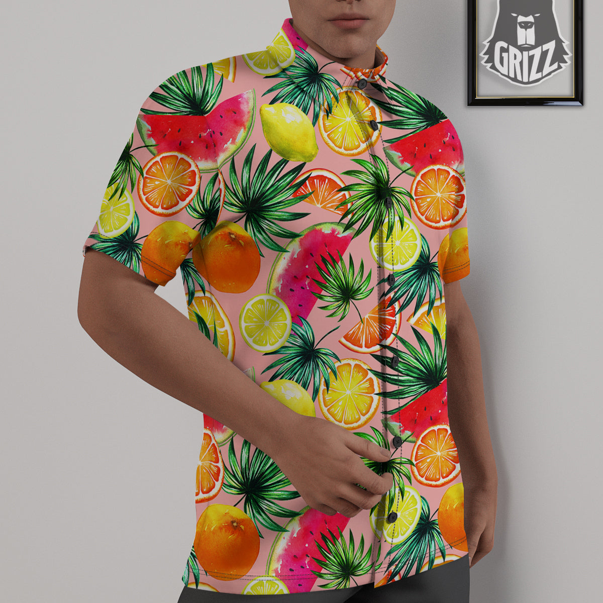 Hawaiian Fruits And Palm Tropical Print Pattern Untucked Shirts-grizzshop