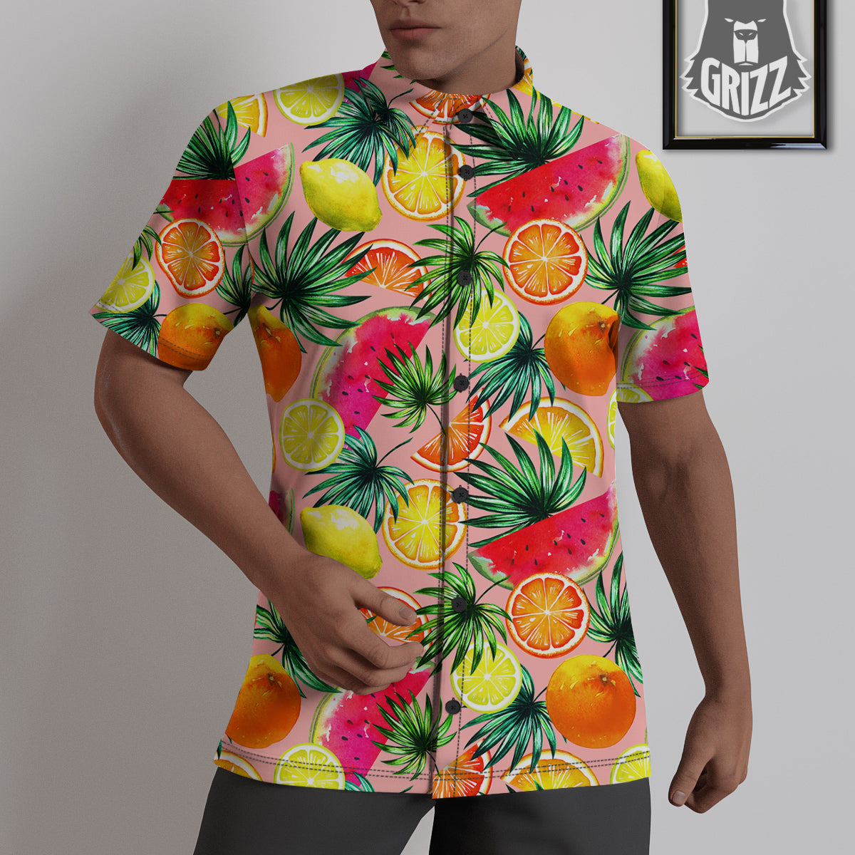 Hawaiian Fruits And Palm Tropical Print Pattern Untucked Shirts-grizzshop