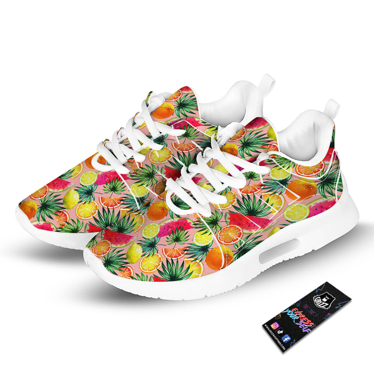 Hawaiian Fruits Pink Print Pattern Tennis Shoes-grizzshop
