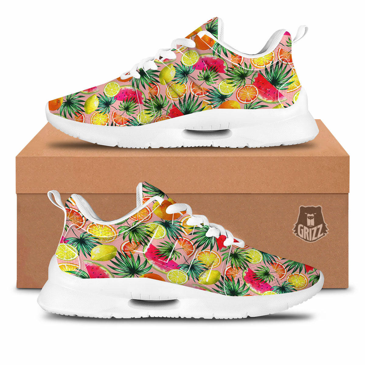 Hawaiian Fruits Pink Print Pattern Tennis Shoes-grizzshop