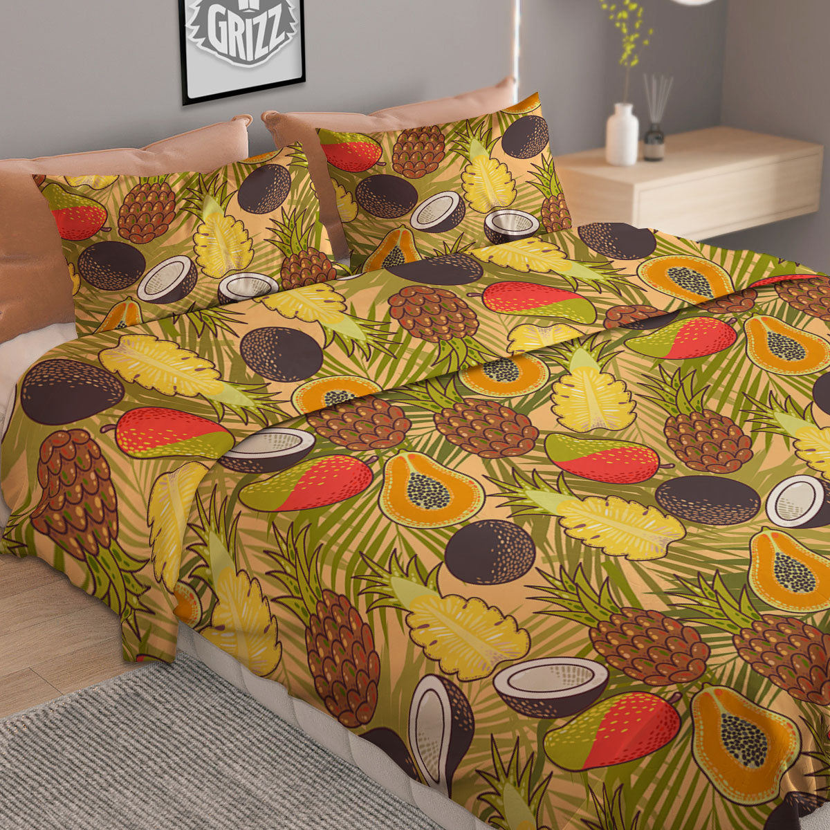 Hawaiian Fruits Tropical Print Pattern Duvet Cover Bedding Set