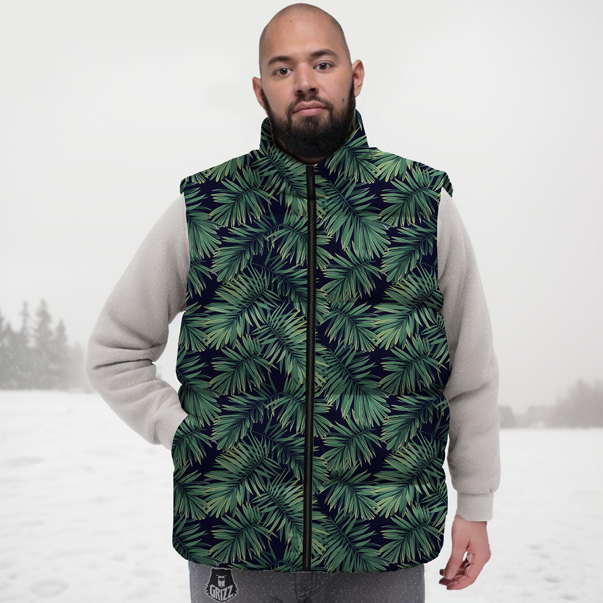 Hawaiian Leaves Tropical Print Pattern Down Vest-grizzshop