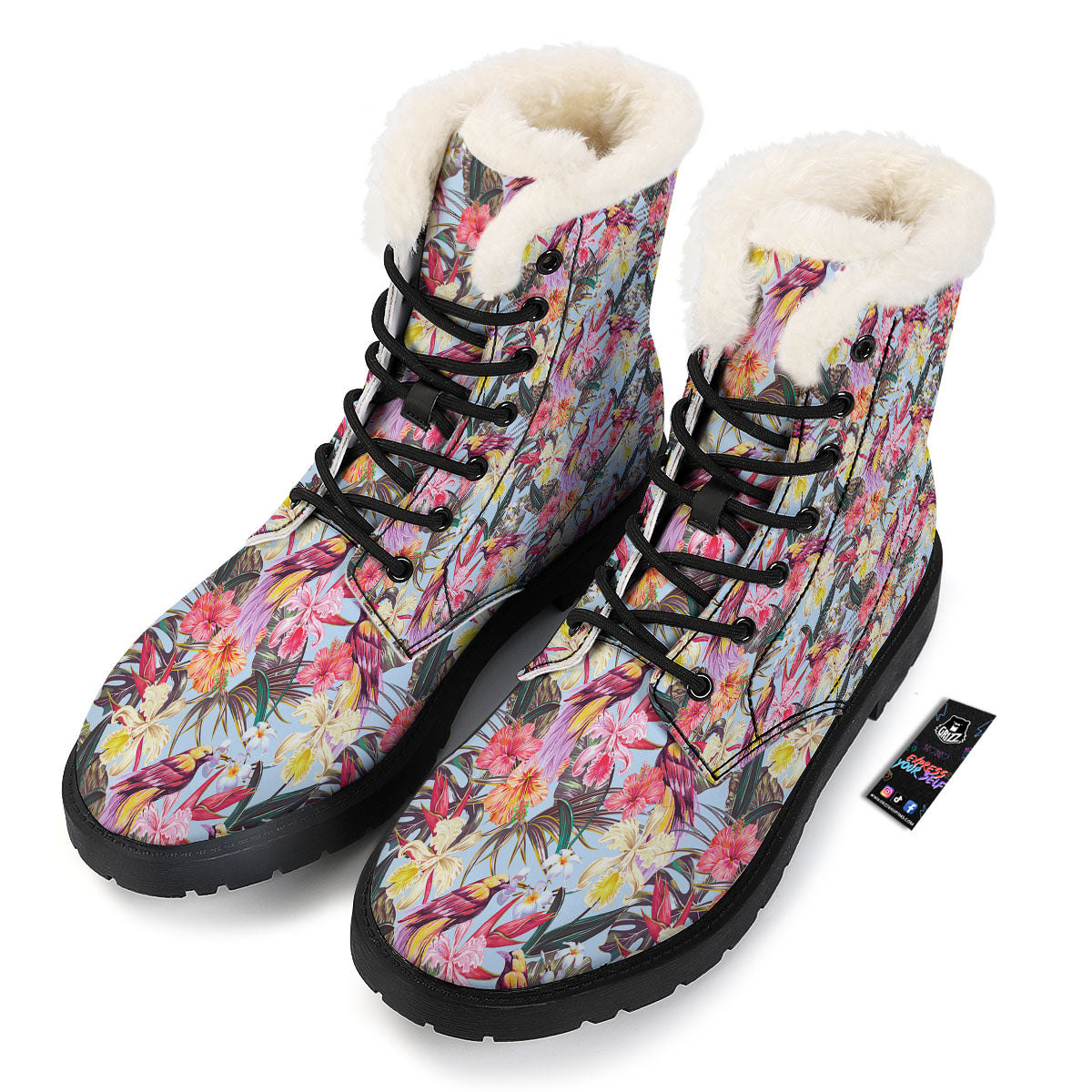 Hawaiian Pink Hibiscus Print Pattern Winter Boots-grizzshop
