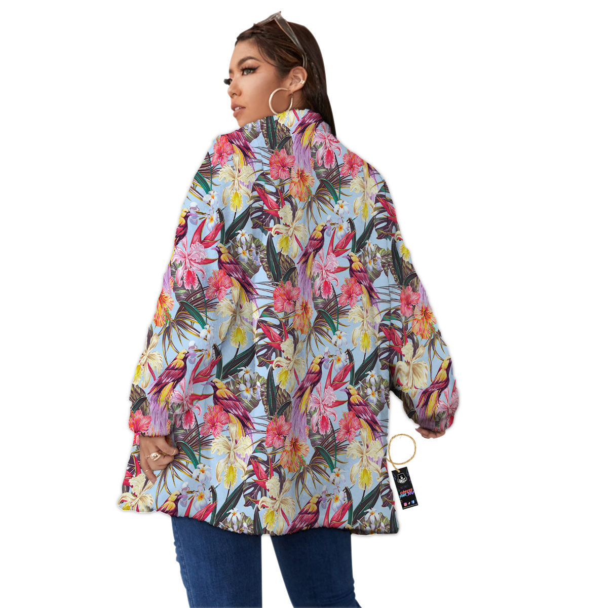 Hawaiian Pink Hibiscus Print Pattern Women's Sherpa Jacket-grizzshop