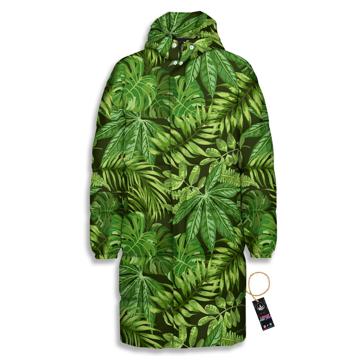 Hawaiian Summer Leaves Print Pattern Long Down Jacket-grizzshop