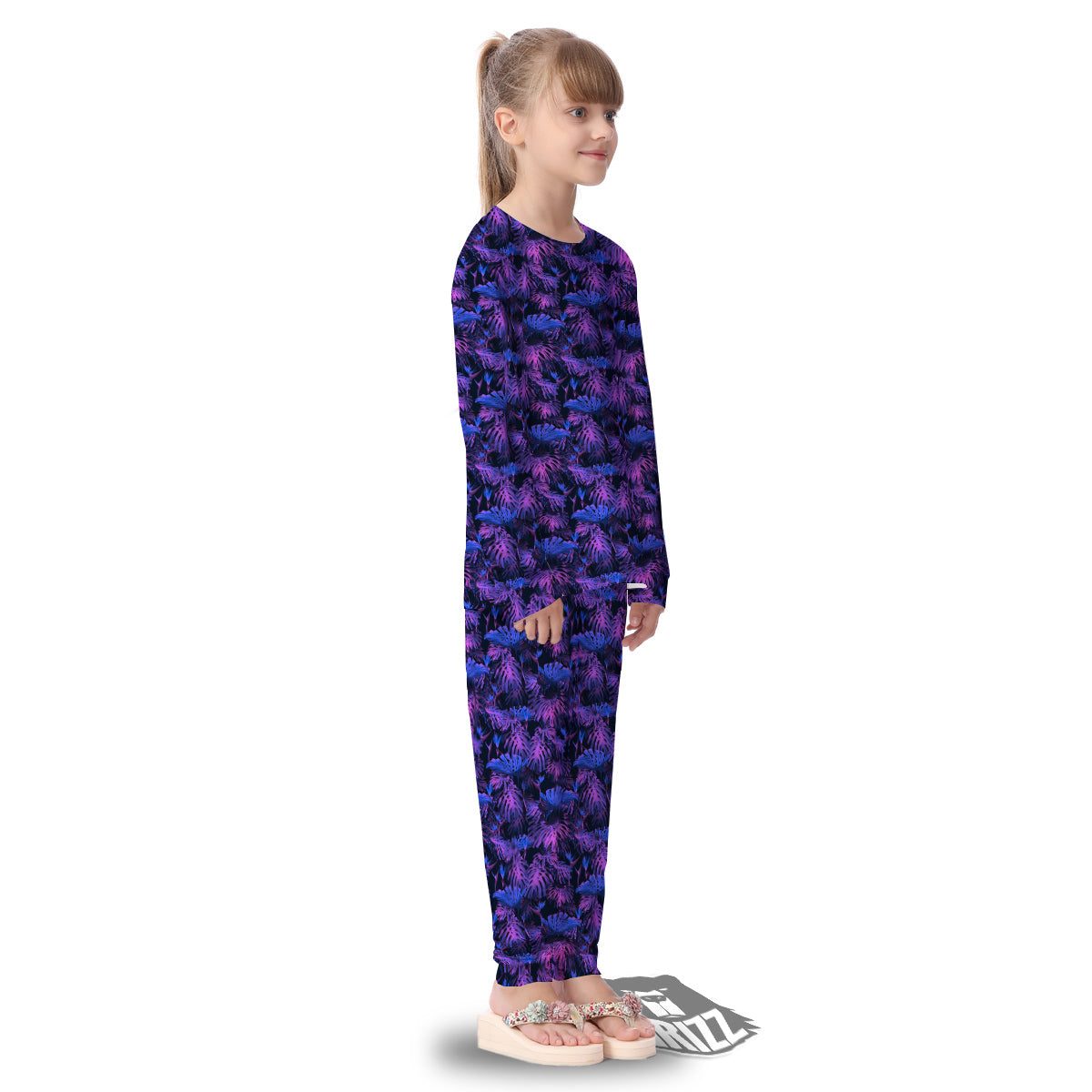Hawaiian Tropical Dark Purple Print Pattern Kid's Pajamas-grizzshop
